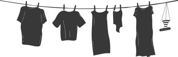 silhouette corde à linge pour pendaison vêtements noir Couleur seulement vecteur