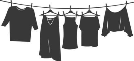 silhouette corde à linge pour pendaison vêtements noir Couleur seulement vecteur