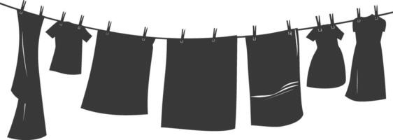 silhouette corde à linge pour pendaison vêtements noir Couleur seulement vecteur