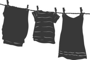 silhouette corde à linge pour pendaison vêtements noir Couleur seulement vecteur