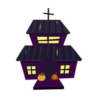 terrifiant hanté maison pour Halloween. une effrayant Château avec les fenêtres et une toit. vieux foncé ruiné bâtiment pour des fantômes. plat illustration vecteur