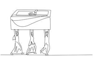 Célibataire un ligne dessin groupe de arabe les hommes d'affaires et arabe femme d'affaires travail ensemble porter sûr dépôt boîte. travail dur. boutique important affaires données. continu ligne conception graphique illustration vecteur