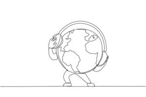 Célibataire continu ligne dessin le globe portant écouteurs. le concept de protéger le Terre avec joie. pour une mieux Terre. maintenir le écosystème. protéger. un ligne conception illustration vecteur