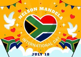 content Nelson Mandela international journée illustration sur 18 juillet avec Sud Afrique drapeau et ruban dans plat dessin animé Contexte conception vecteur