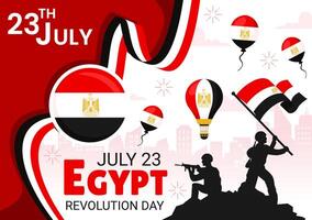 content Egypte révolution journée illustration sur juillet 23 avec agitant drapeau et ruban dans nationale vacances plat dessin animé Contexte conception vecteur
