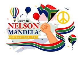 content Nelson Mandela international journée illustration sur 18 juillet avec Sud Afrique drapeau et ruban dans plat dessin animé Contexte conception vecteur