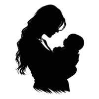 maman et fils, mère et fils noir silhouette. vecteur