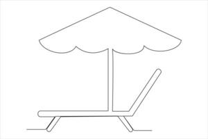 continu un ligne dessin de plage parapluie paume arbre pour été vacances ligne art illustration vecteur