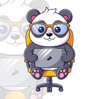 mignonne Panda est travail dans de face de une tablette vecteur