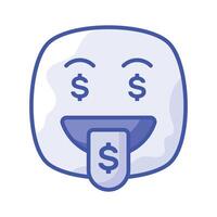 riches emoji conception, glouton expressions, dollar signe sur langue vecteur