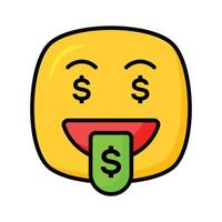 riches emoji conception, glouton expressions, dollar signe sur langue vecteur