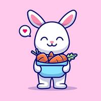 mignonne lapin en portant carotte avec pouce en haut dessin animé vecteur