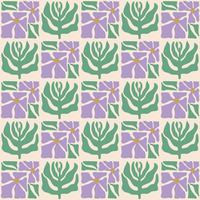 coloré sans couture modèle avec lavande fleurs et brindilles. ancien hippie style Contexte. géométrique à carreaux impression fond d'écran, printemps Naturel Contexte avec violet fleurs. vecteur