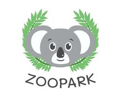 koala dans eucalyptus feuilles. zoo ou la nature réserve logo. le tête de un australien ours dans le branches. souriant museau de une mignonne animal. isolé. illustration. vecteur