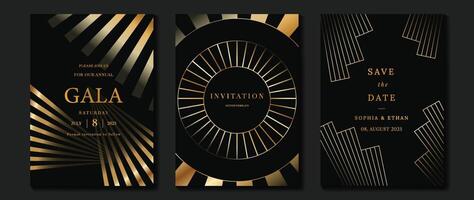 luxe invitation carte Contexte . d'or élégant géométrique forme, or lignes pente sur foncé Contexte. prime conception illustration pour gala carte, grandiose ouverture, mariage, fête invitation. vecteur