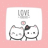 kitty chat amoureux couple dessin animé doodle illustration de carte de saint valentin vecteur