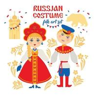 peuple russe en costume national folklorique. russie, concept de moscou. illustration vectorielle dans un style plat. vecteur