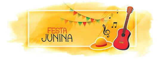 fête bannière pour festa Junina avec guitare et chapeau vecteur