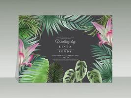 modèle de carte d'invitation de mariage aquarelle tropical floral élégant