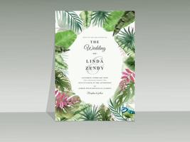 modèle de carte d'invitation de mariage aquarelle tropical floral élégant vecteur