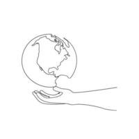 dessin à la main doodle symbole de la main et du globe pour sauver l'illustration de la terre vecteur