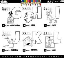 jeu de lettres de l'alphabet de dessin animé éducatif de g à l coloriage vecteur