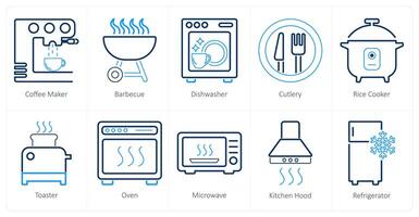 une ensemble de dix Accueil appareils électroménagers Icônes comme café fabricant, barbecue, lave-vaisselle vecteur