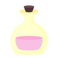 bouteille d'huile essentielle pour la santé et la beauté. bouteille magique avec potion liquide rose. concept de spa et de détente. illustration vectorielle dans un style plat de dessin animé. imprimer pour la bannière, le design, la décoration et le web vecteur