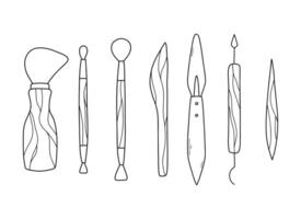 ensemble de poterie outils dans griffonnage style. collection de outils pour argile dans ligne style. illustration. vecteur