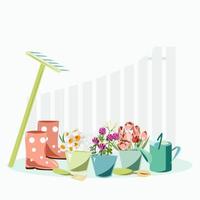 un ensemble d'outils pour le jardinage et les fleurs en pots vecteur