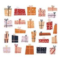 sertie de boîtes pour cadeaux dans un style de dessin à la main vecteur