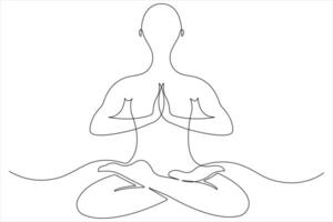 continu un ligne art dessin de homme Faire exercice dans yoga pose contour illustration vecteur