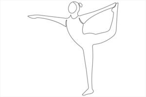 continu un ligne art dessin de homme Faire exercice dans yoga pose contour illustration vecteur