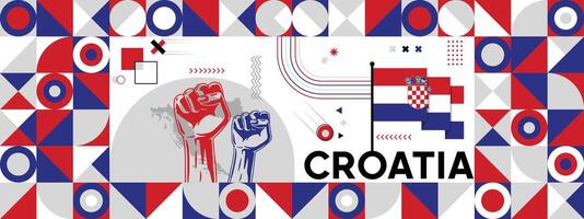 drapeau et carte de Croatie avec élevé poings. nationale journée ou indépendance journée conception pour pays fête. vecteur