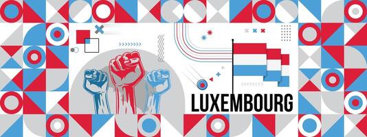 drapeau et carte de Luxembourg avec élevé poings. nationale journée ou indépendance journée conception pour pays fête. moderne rétro conception avec abstrait Icônes. vecteur