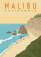 Malibu plage affiche ancien illustration conception. paysage marin dans Californie ancien affiche conception vecteur