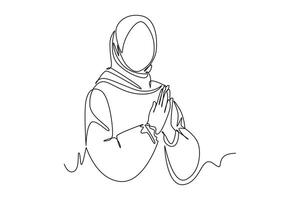 continu un ligne dessin élégant et branché hijab femme concept. griffonnage illustration. vecteur