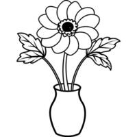 anémone fleur sur le vase contour illustration coloration livre page conception, anémone fleur sur le vase noir et blanc ligne art dessin coloration livre pages pour les enfants et adultes vecteur