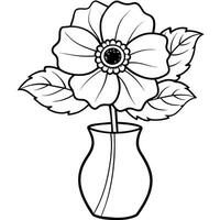 anémone fleur sur le vase contour illustration coloration livre page conception, anémone fleur sur le vase noir et blanc ligne art dessin coloration livre pages pour les enfants et adultes vecteur