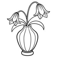 jacinthe des bois fleur sur le vase contour illustration coloration livre page conception, jacinthe des bois fleur sur le vase noir et blanc ligne art dessin coloration livre pages pour les enfants et adultes vecteur