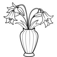 jacinthe des bois fleur sur le vase contour illustration coloration livre page conception, jacinthe des bois fleur sur le vase noir et blanc ligne art dessin coloration livre pages pour les enfants et adultes vecteur