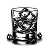 noir et blanc silhouette de une verre whisky scotch sur le rochers vecteur