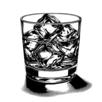 noir et blanc silhouette de une verre whisky scotch sur le rochers vecteur