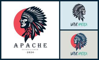 apache Indien aztèque originaire de américain guerrier tribus visage tête logo modèle conception vecteur