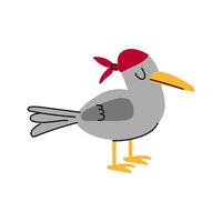 un illustration de une griffonnage mouette portant une rouge bandana. pirate oiseau. isolé sur blanche. vecteur