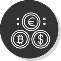 crypto-monnaie pièces de monnaie ligne ombre cercle icône conception vecteur
