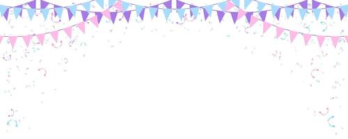 Cadre bannière fête un événement fête vacances avec Triangle fanions chaîne et confettis vecteur
