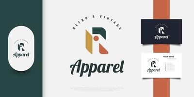 création de logo lettre r abstraite et minimaliste avec un style rétro ou vintage coloré. logo r pour le symbole, l'emblème ou l'icône des vêtements vecteur