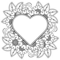 fleur de mehndi avec cadre en forme de coeur. décoration en ornement oriental ethnique, doodle. vecteur