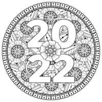 bonne année 2022 bannière ou modèle de carte avec fleur mehndi vecteur